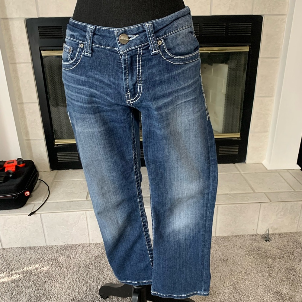 BKE Low Rise Cropped Capri Medium Blue Denim